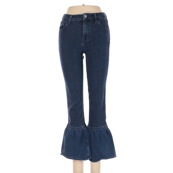 Womens jeans 25 dark blue Jo lo brand ruby crop flare hem flourish high rise - Picture 1 of 14